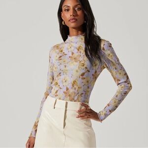 BRAND NEW ASTR the Label Eska Pleated Mock Neck Long Sleeve Top